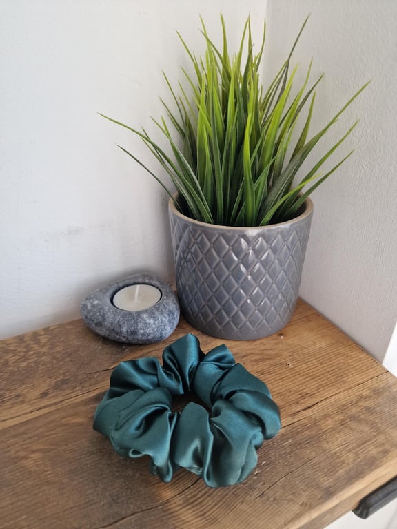 Handmade Bottle Green Satin Scrunchie - Classic Size