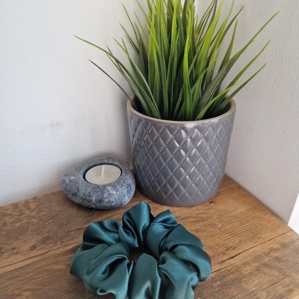 Handmade Bottle Green Satin Scrunchie - Classic Size