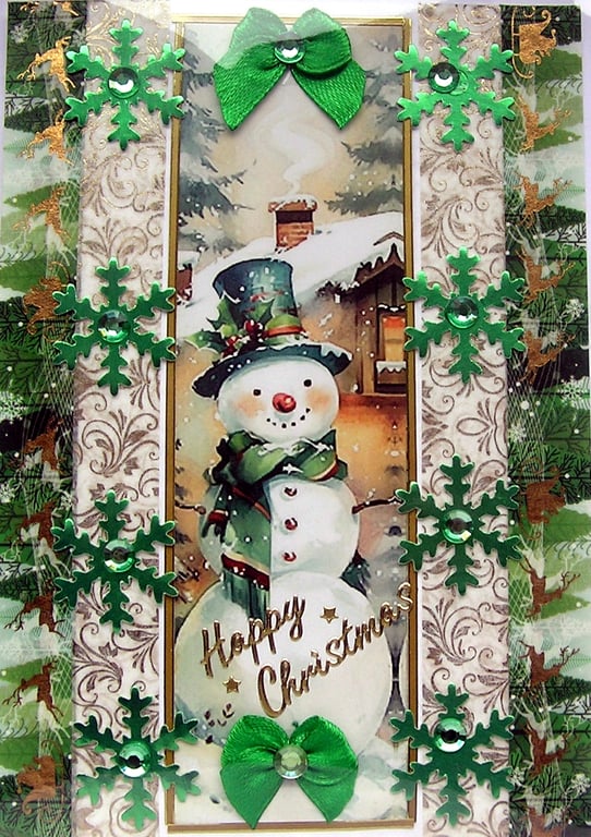 Hand Crafted Decoupage Chistmas Card - Happy Christmas (3224) Snowman