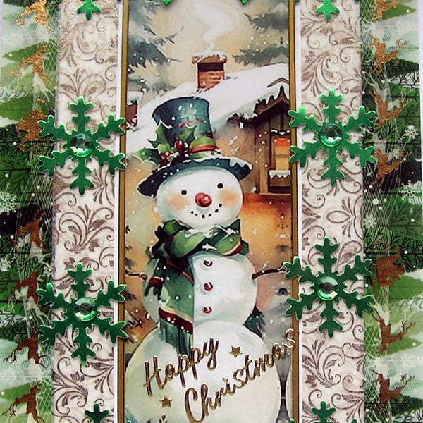 Hand Crafted Decoupage Chistmas Card - Happy Christmas (3224) Snowman