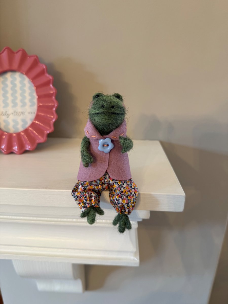 Needle Felted Girl Frog Doll