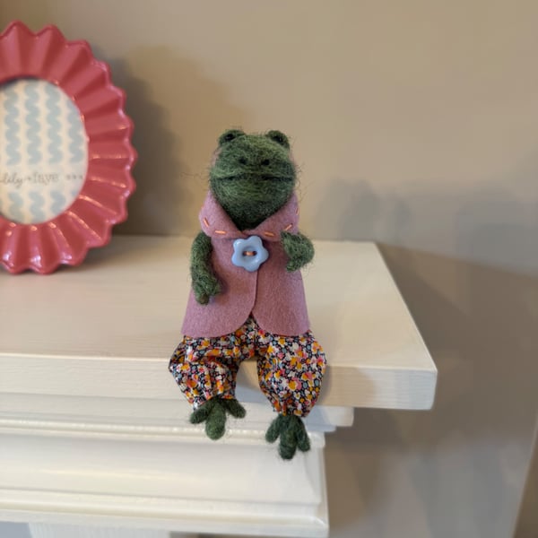 Needle Felted Girl Frog Doll
