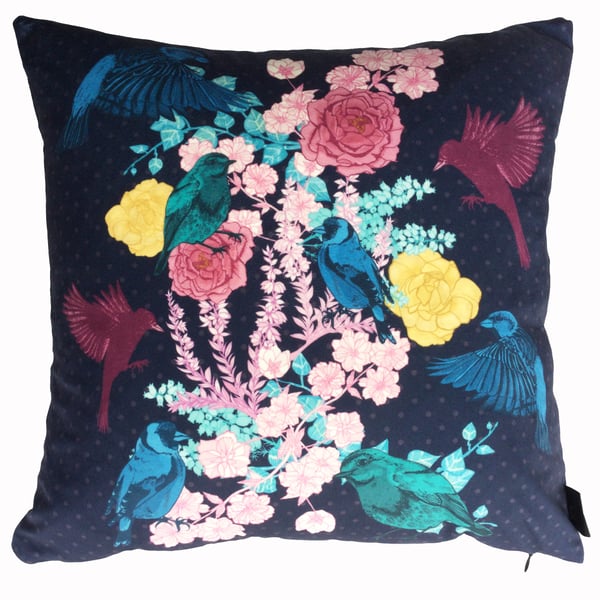 Cushions - Floral Cushion Covers - Bird Design Cushion Covers - Velvet Cushions 