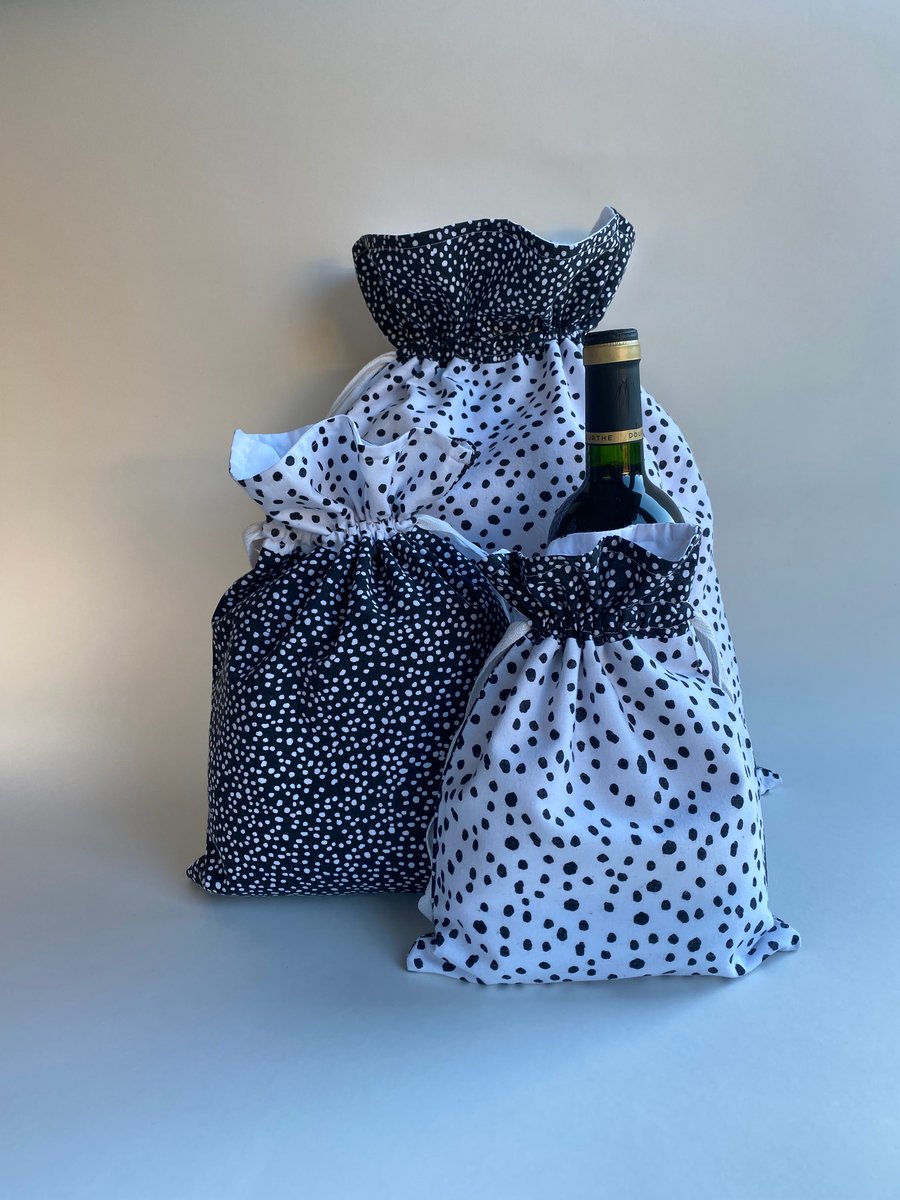 Upcycled set of 3 dotty bags 