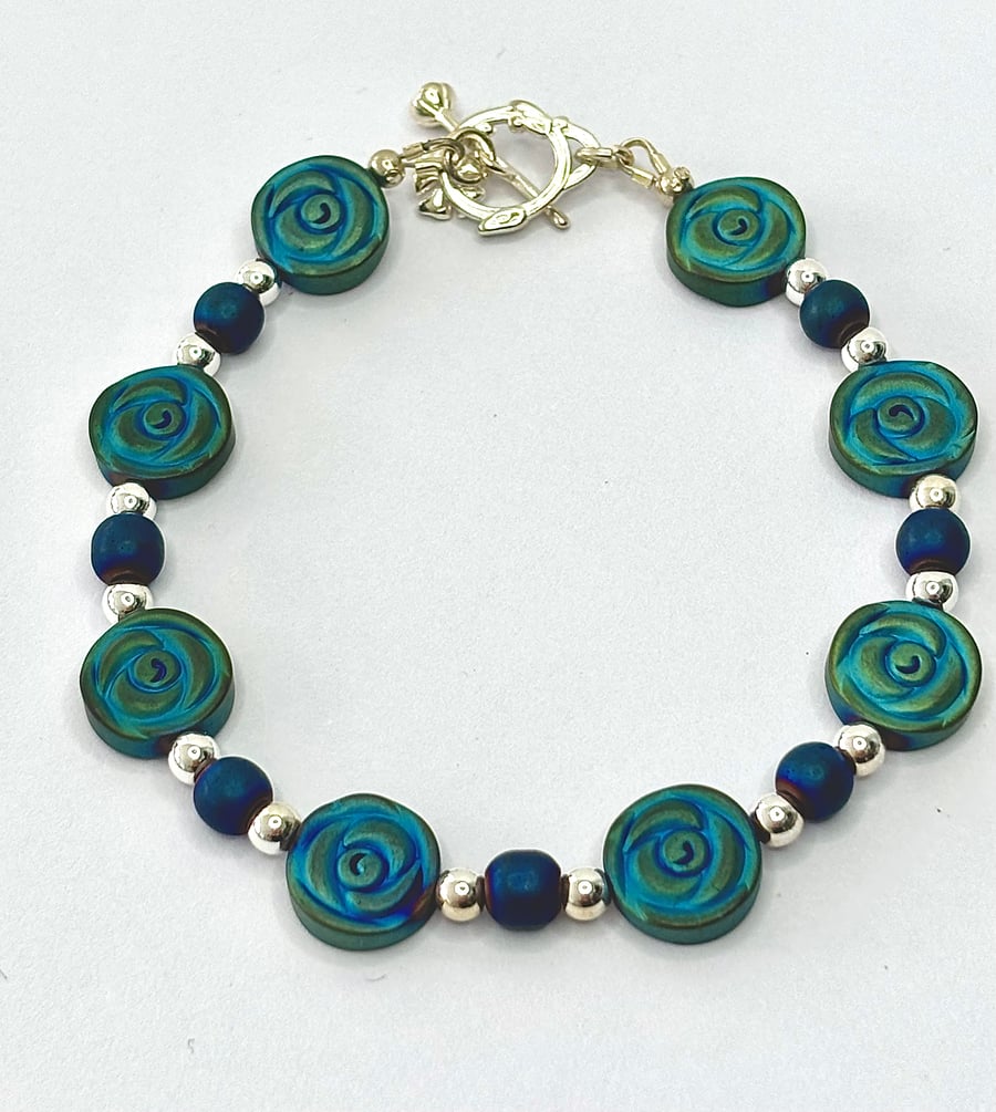 Blue Rose Hematite Bracelet