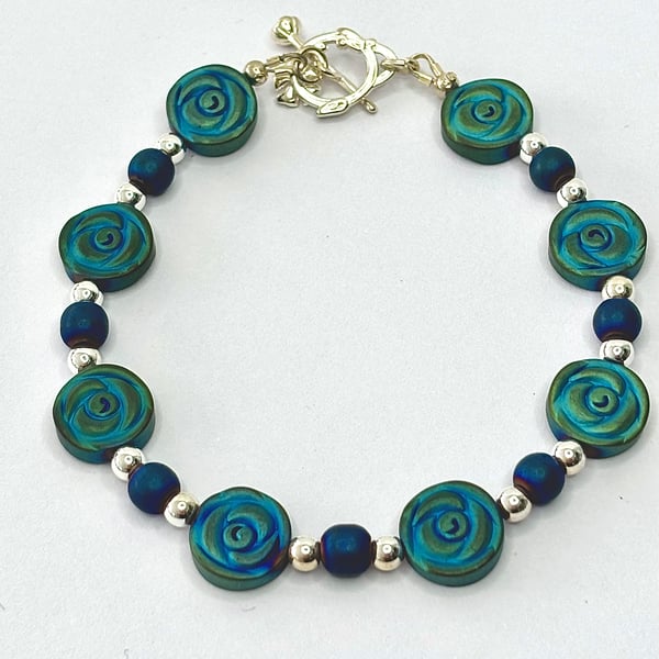 Blue Rose Hematite Bracelet