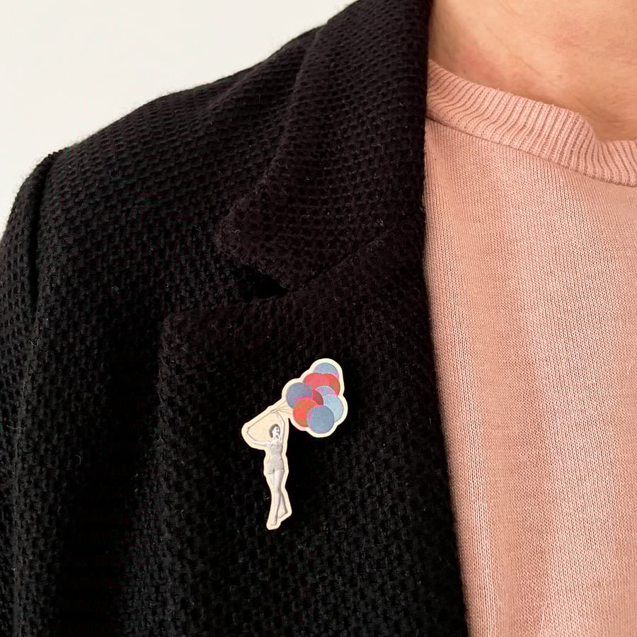 Balloon Portrait Wood Brooch