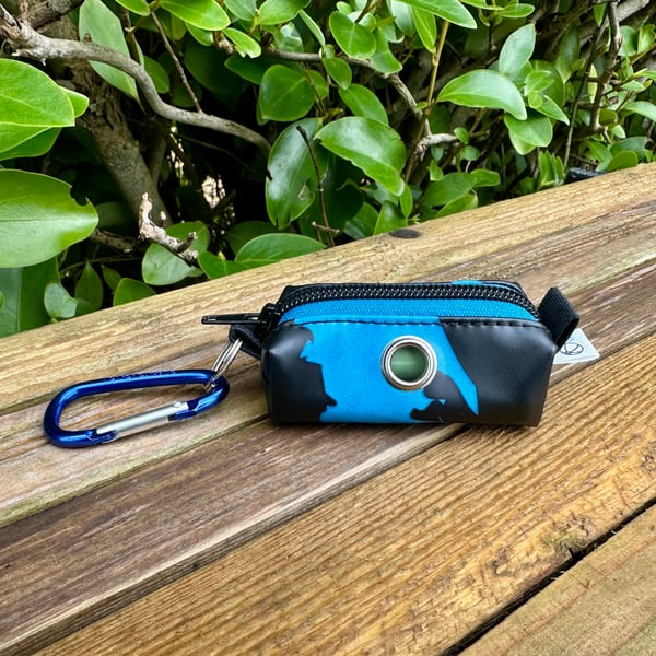 Repurposed Dog Poo Bag Holder Made From Pool Toy - Black and Blue