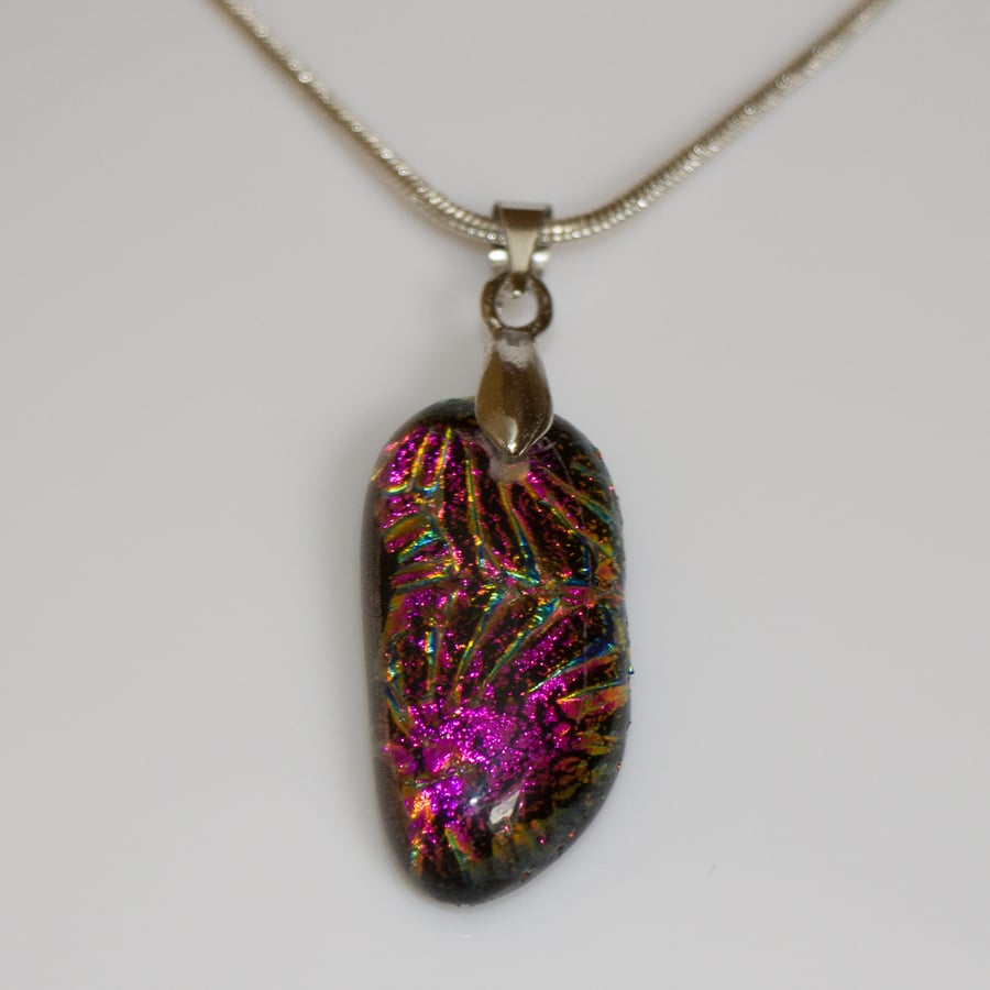  Slim Red and Gold Dichroic Glass Pendant with 'Fireworks' - 1229