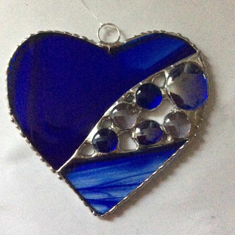 Blue baroque glass heart  (0549)
