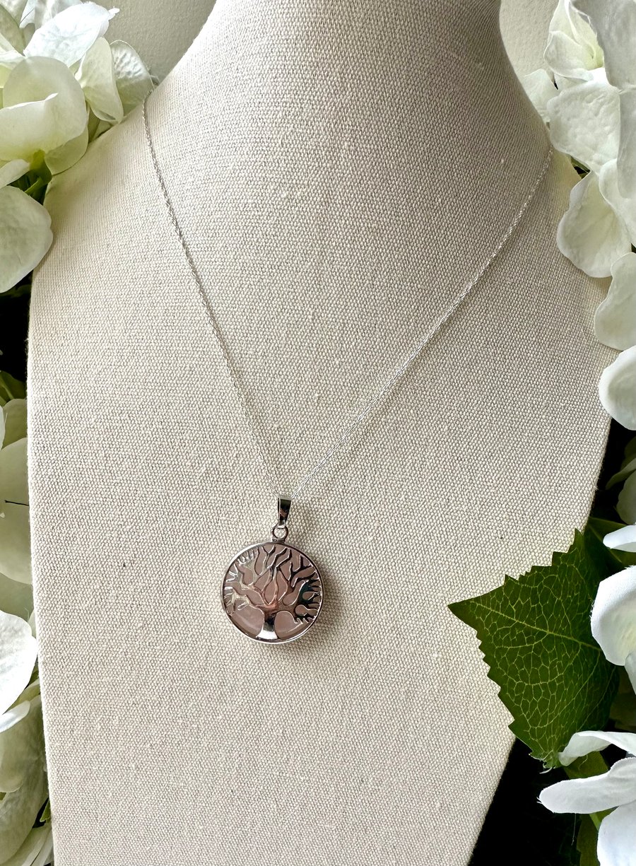 Rose Quartz Tree of Life Pendant Necklace