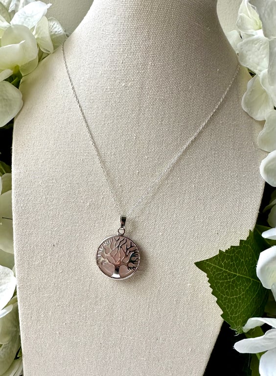Rose Quartz Tree of Life Pendant Necklace