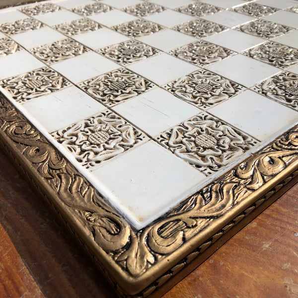 Rustic Chess board - York Rose Gothic Motif with Engraved Border 