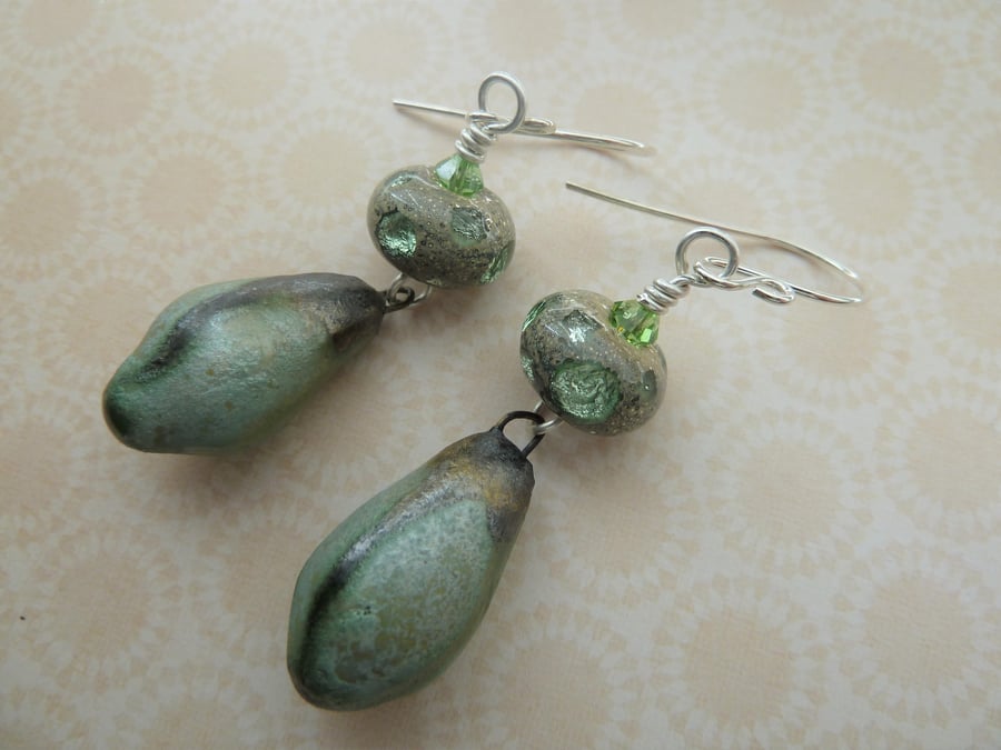 handmade sterling silver, lampwork and ceramic earrings