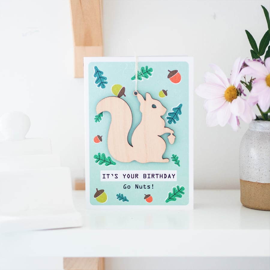 Squirrel Birthday Card - Keepsake Card, Handmade Luxury Card, Birthday Card, Gre