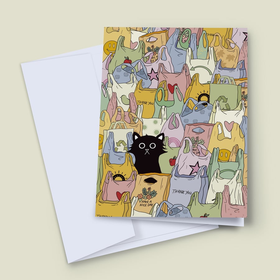 Congratulations Card, Cat Announcement Card, The Cat's Out Of The Bag Card, News