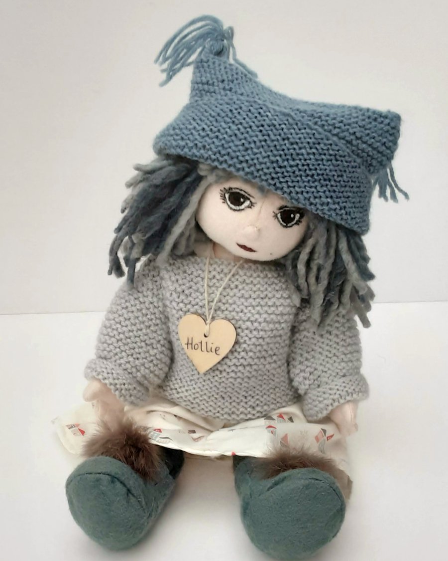 REDUCED. Collectable Cloth Doll, Hollie a Handmade keepsake doll, Christmas doll