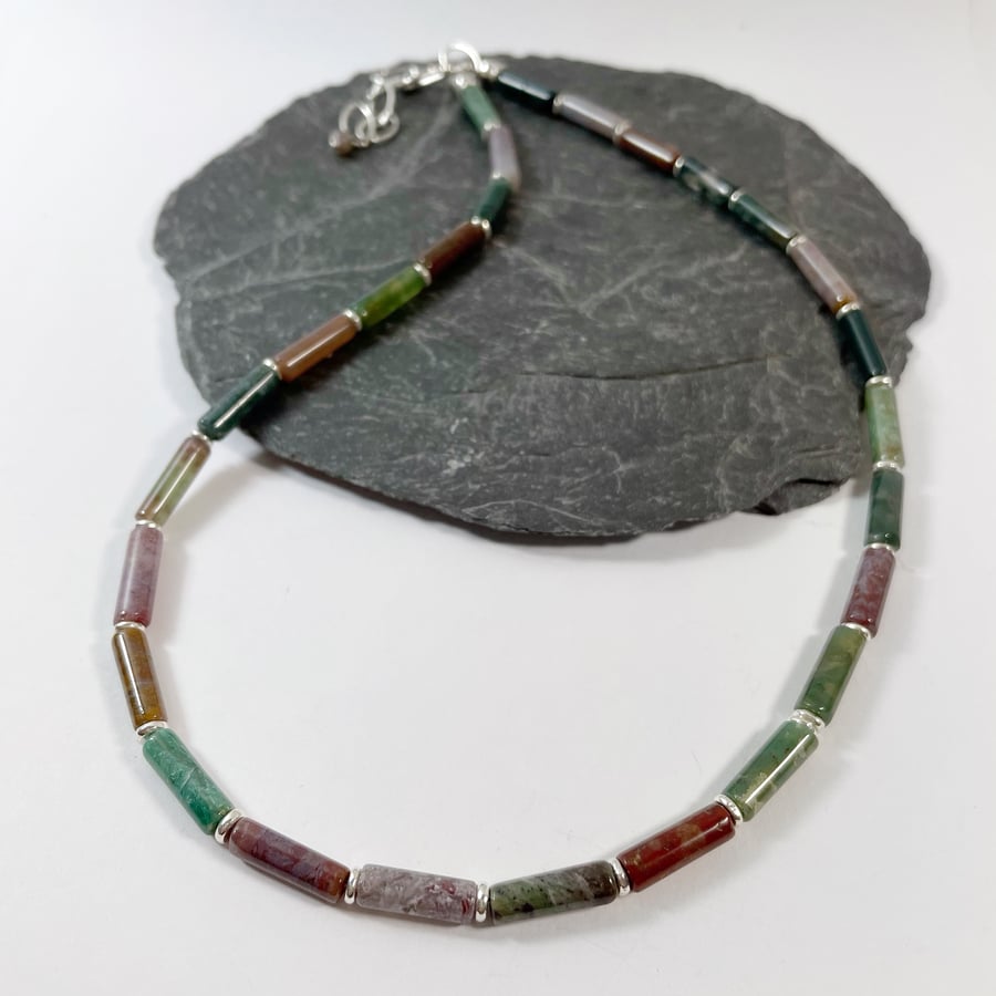 Indian agate and silver necklace