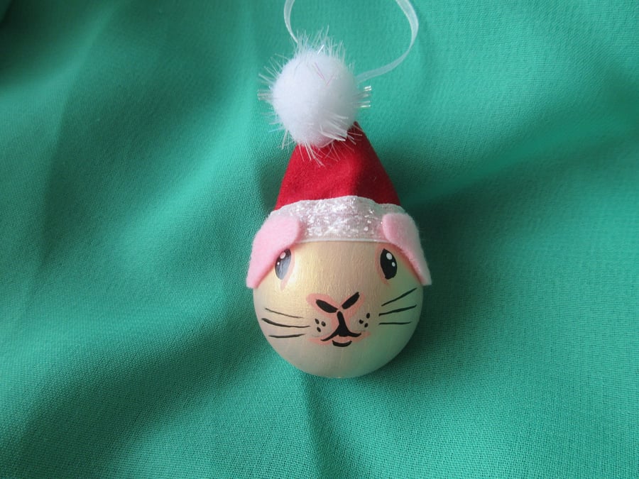 Guinea Pig Christmas Tree Bauble Hanging Decoration Gold in Santa Hat