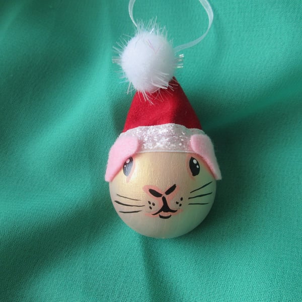 Guinea Pig Christmas Tree Bauble Hanging Decoration Gold in Santa Hat