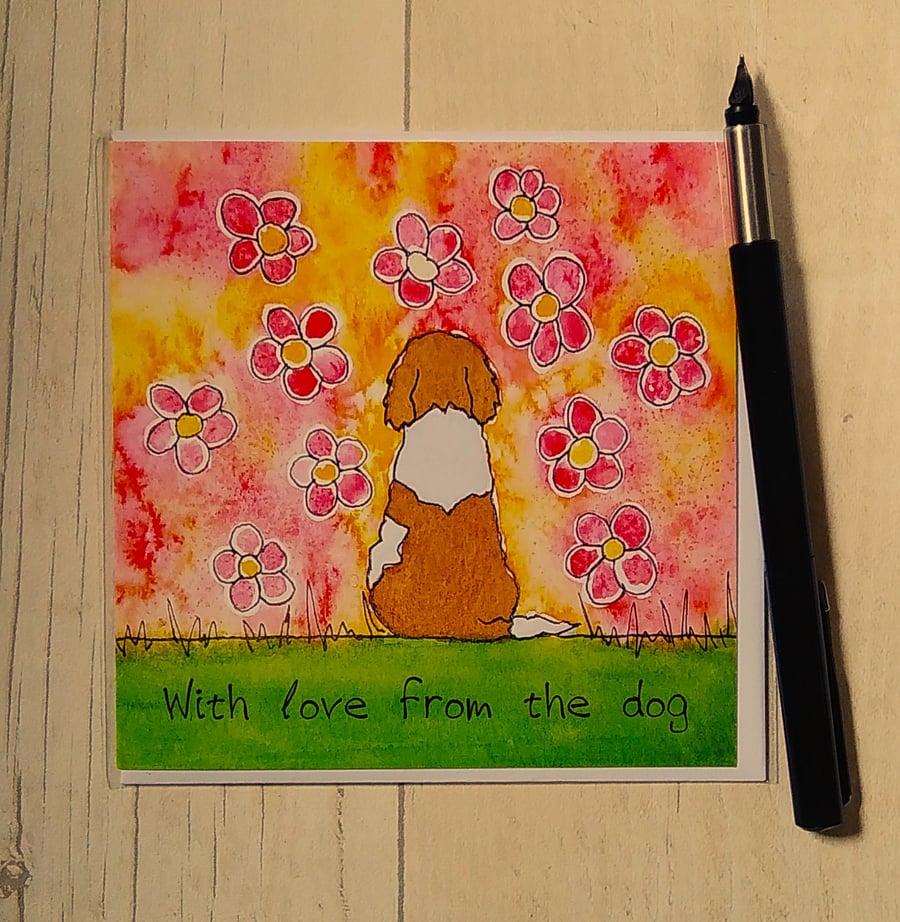 Springer Spaniel card (printed card).Birthday or With love from the dog.