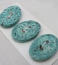 3 Medium Oval Eggshell Blue Leaf Pattern Ceramic Buttons - Image 2