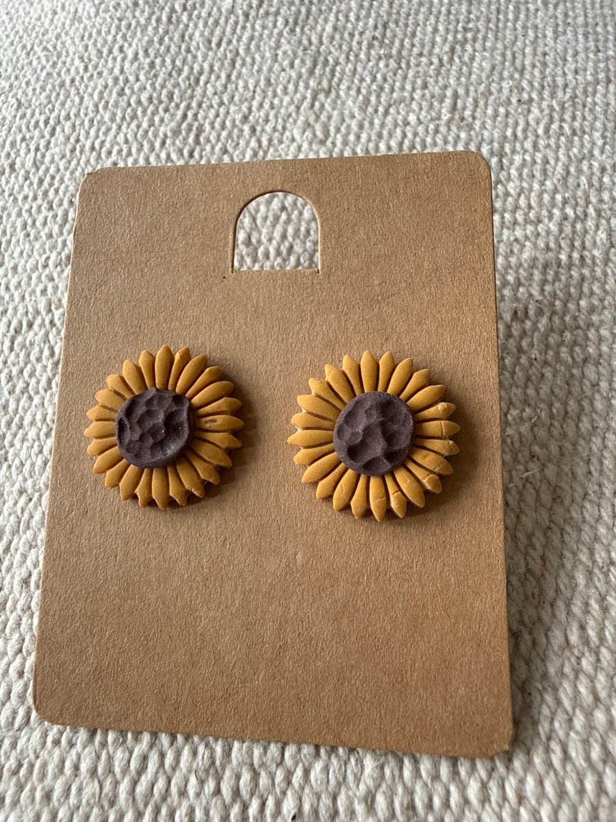 Polymer clay sunflower studs 