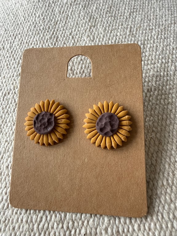 Polymer clay sunflower studs 