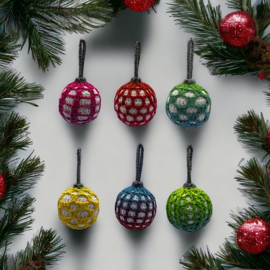 Set of 6 Crocheted Magic Baubles