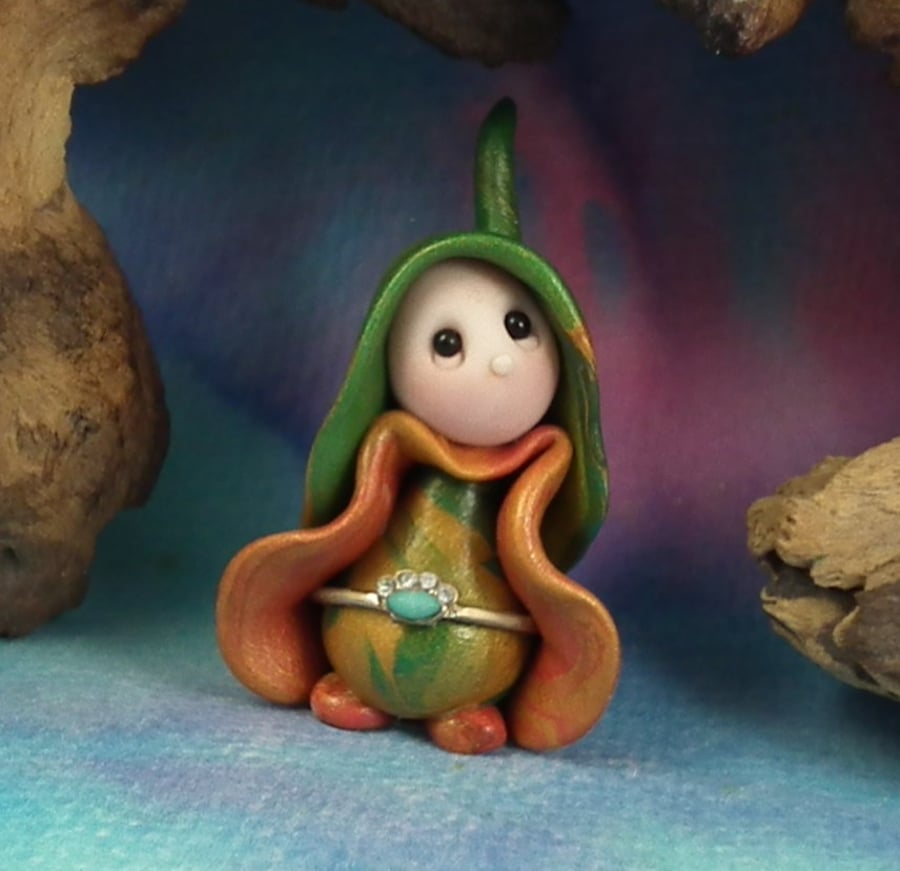 Sale Tiny Garden Gnome 'Eydi' with jewelled belt OOAK Sculpt Ann Galvin