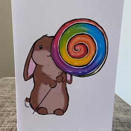 Lollipop bunny greetings card