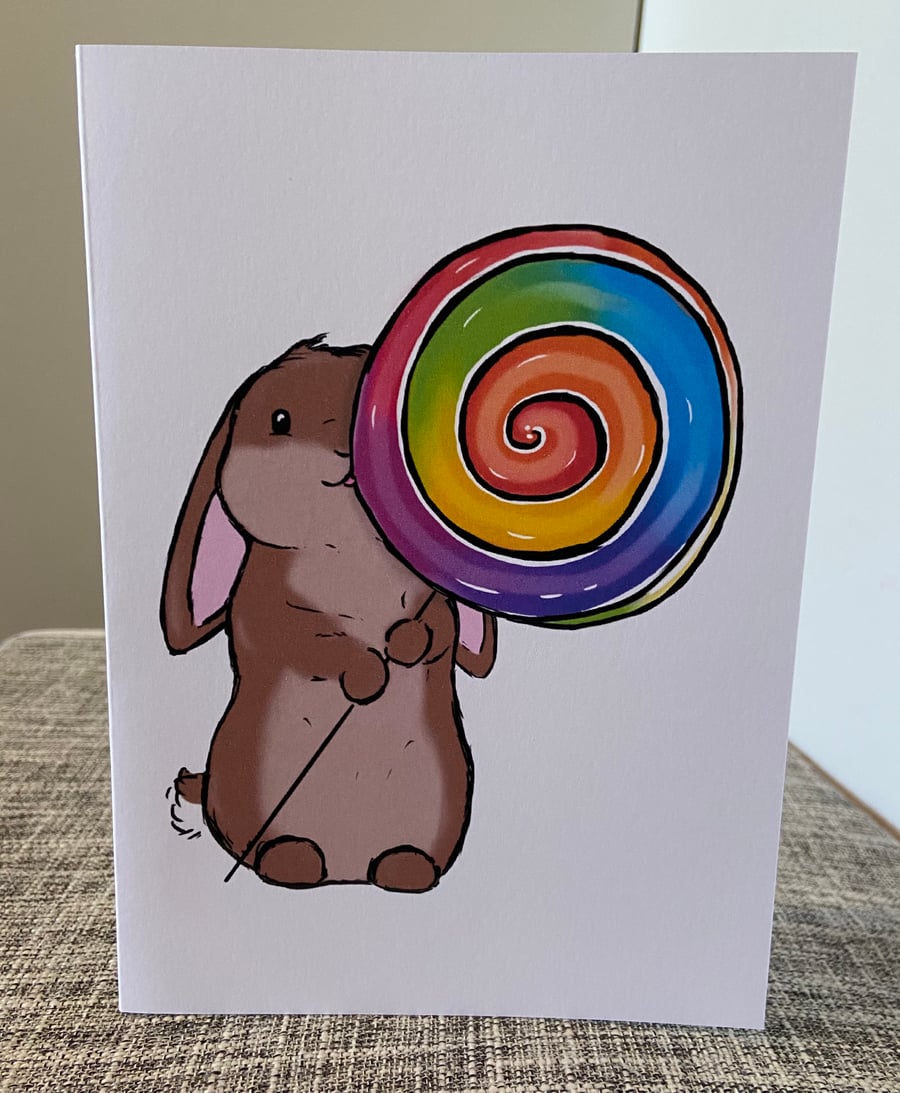 Lollipop bunny greetings card