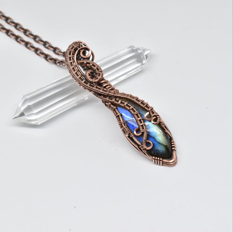 Copper Wire Wrapped Blue Labradorite One of a Kind Pendant