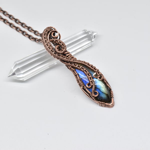 Copper Wire Wrapped Blue Labradorite One of a Kind Pendant
