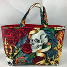 Skulls tote bag, Gothic shopper, handmade in Sussex
