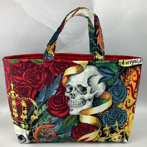 Skulls tote bag, Gothic shopper, handmade in Sussex