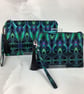 Turquoise patterned zip clutch bag wrist strap silky tassel & charm 2 options - Image 1