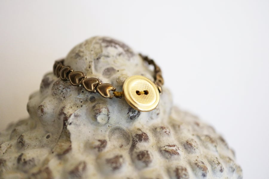 Antique gold color vintage button-heart design antique watch strap bracelet 