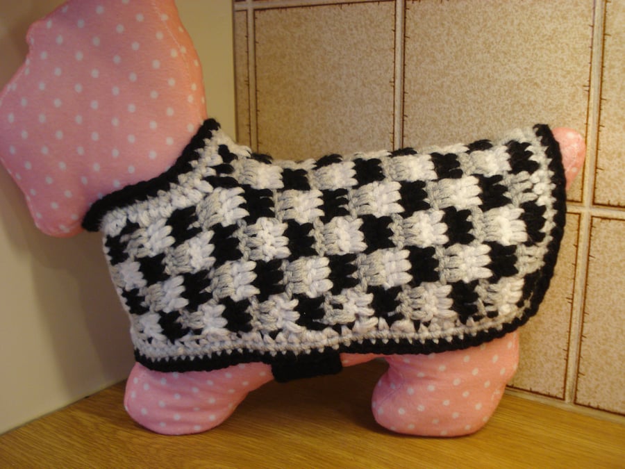 Small Crochet Dog Coat With A Check Pattern (R681)