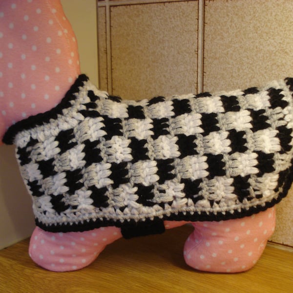 Small Crochet Dog Coat With A Check Pattern (R681)