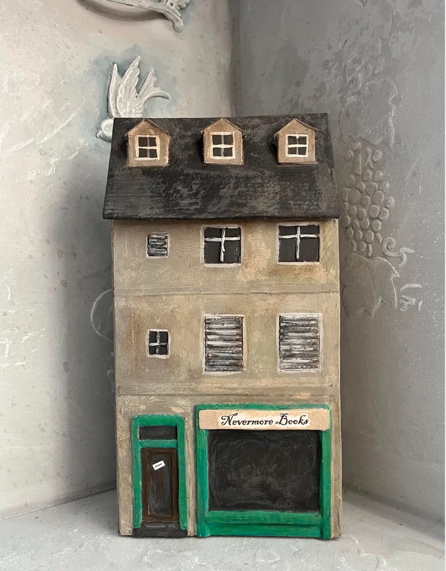 Miniature paper mache book shop, paper gifts