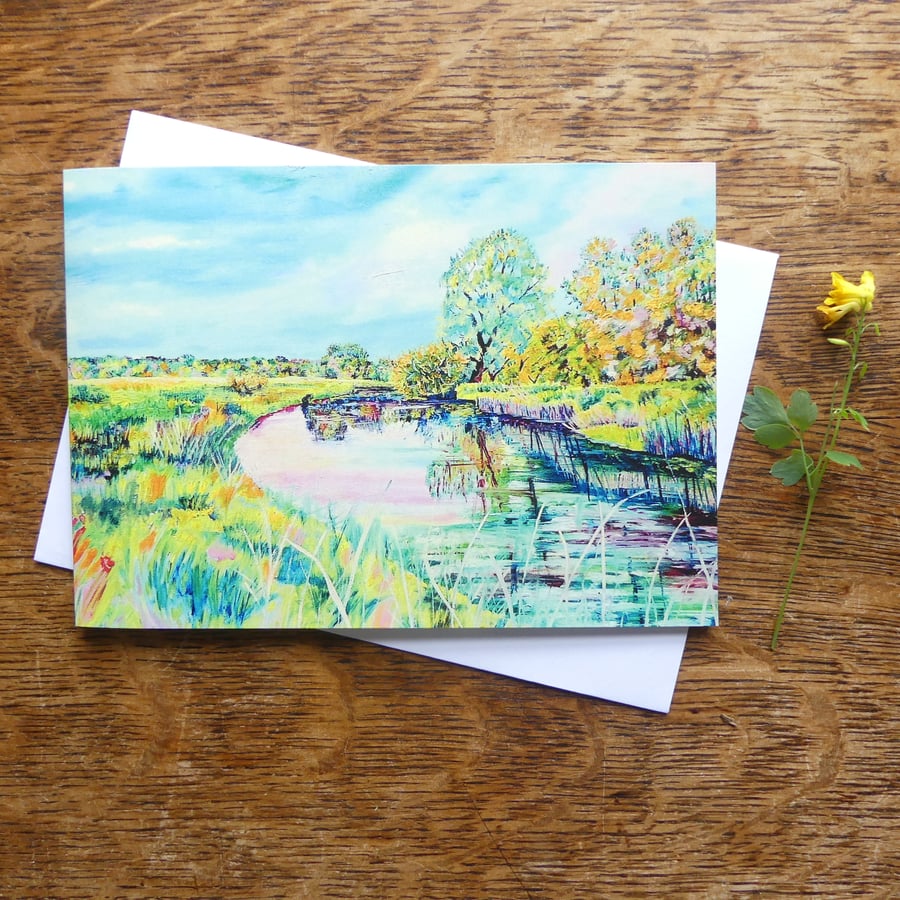 Fen River Landscape Greeting Card from Original Oil Painting 
