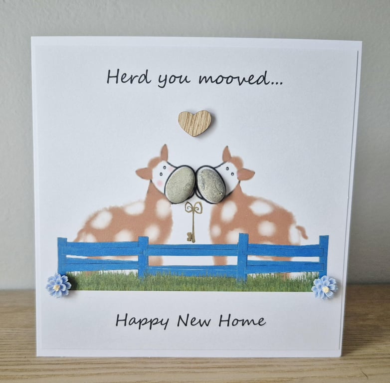 Herd You Moooved Cow New Home Card Embellished Illustrated Greeting