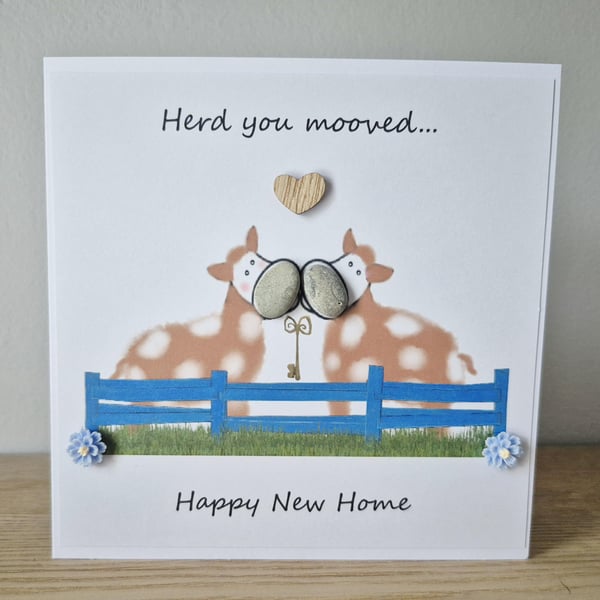 Herd You Moooved Cow New Home Card Embellished Illustrated Greeting