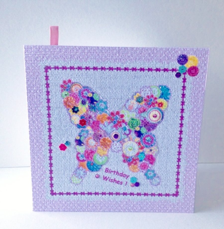 Birthday Card,Floral Butterfly Printed Design,Handmade Greeting Card