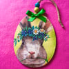 Decoupaged Wooden Egg Easter Bunny