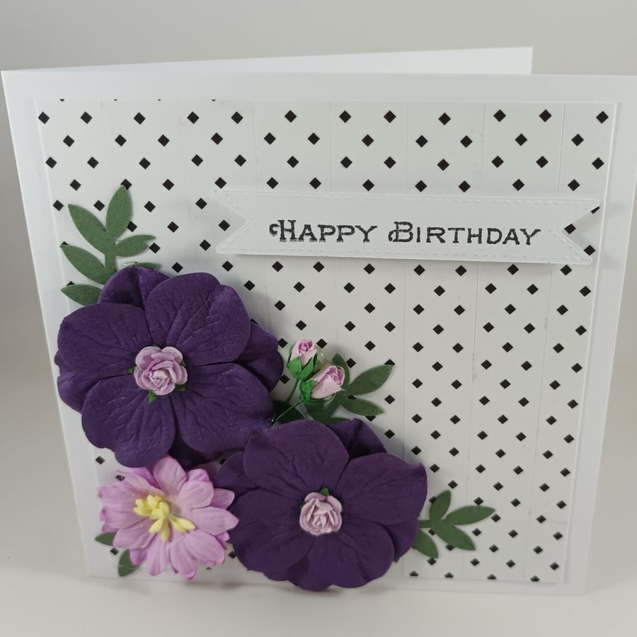 Handmade floral birthday greeting card- Floral birthday greeting card