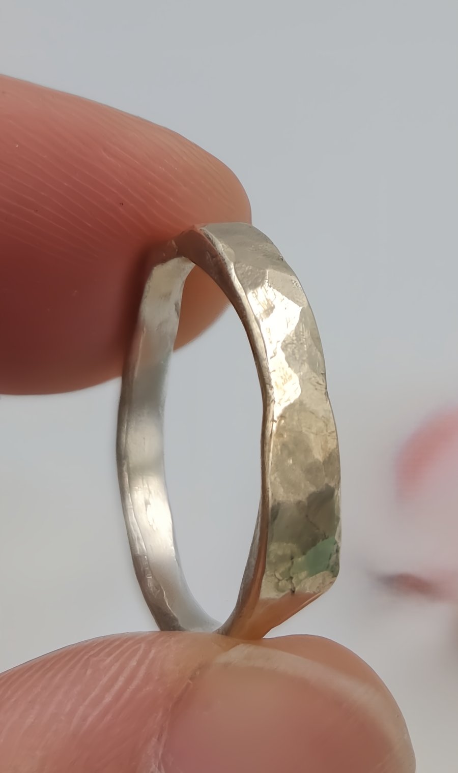 Golden Fusion Hammered Silver Ring
