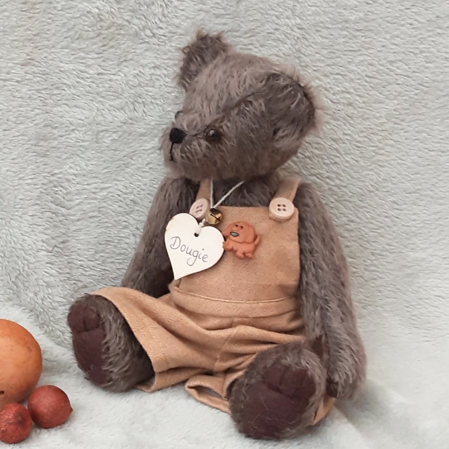 Dressed Mohair Teddy Bear, OOAK Collectable Artist Bear, Handmade Bear