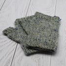 Hand Knitted Fingerless mittens - Grey Blue Marl - Small